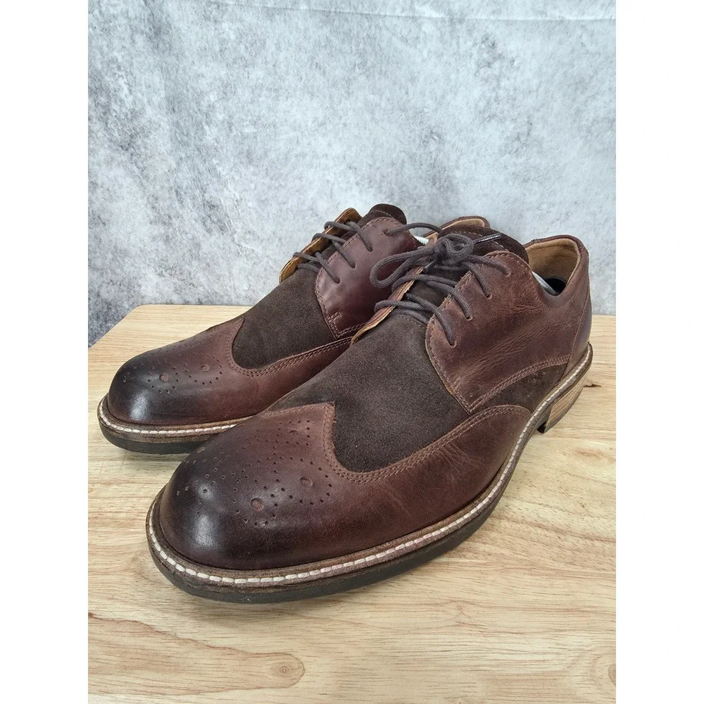 ECCO Kenton Derby Shoes Mens 12 EU 46 Brown Suede Leather Wingtip Oxford Comfort
